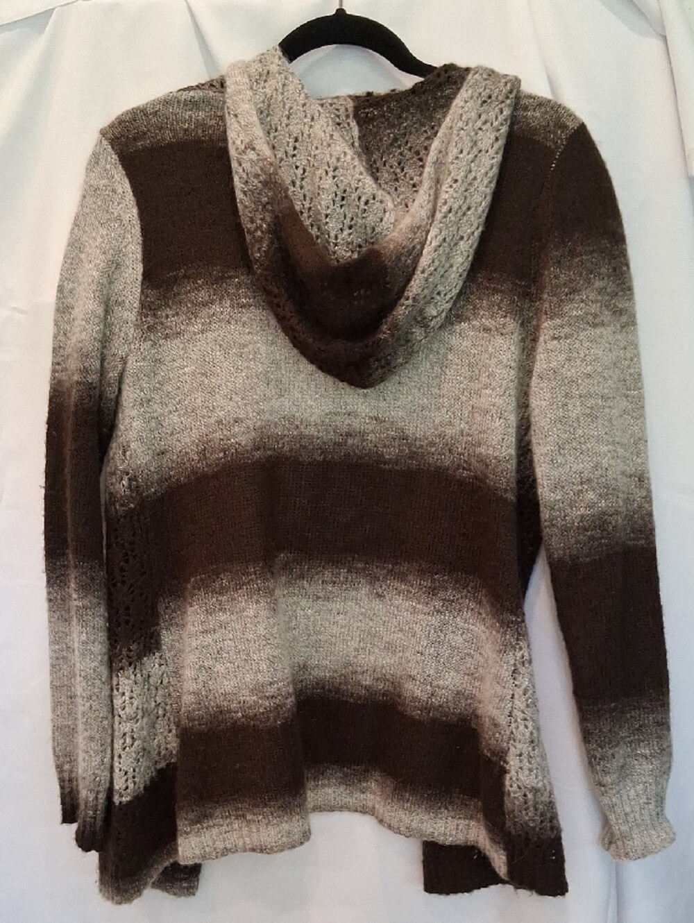 Cynthia Rowley Brown & Creamy Gray Ombre Open-Front Knit Cardigan With Hood - Picture 3 of 4